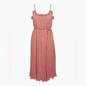 Aritzia Wilfred Aeneas Ruffled Midi Dress Rose Pink Gauze Spaghetti Strap XS